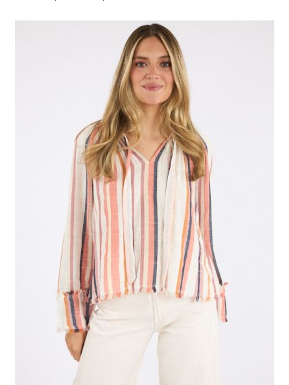 Cleobella Striped V-Neck Blouse in Pink, Cream, Blue and Tan